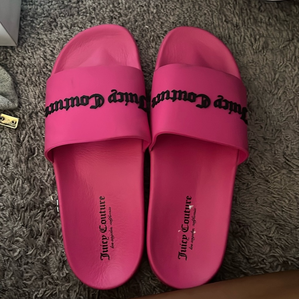 Pink Juicy couture slides w/black print. Size 10 and never worn